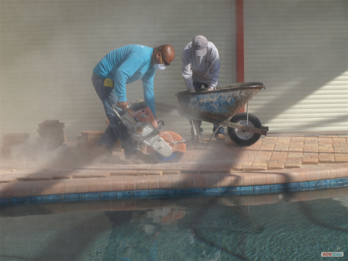 ... the pavers are cut causing a dust cloud ...