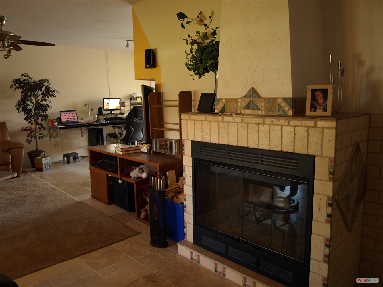 To avoid a fire the carpet in front of the fireplace had to be removed.