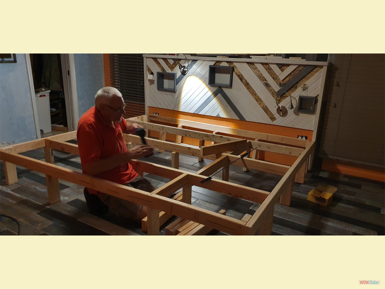 Juergen is putting together the base construction of the new bed ...