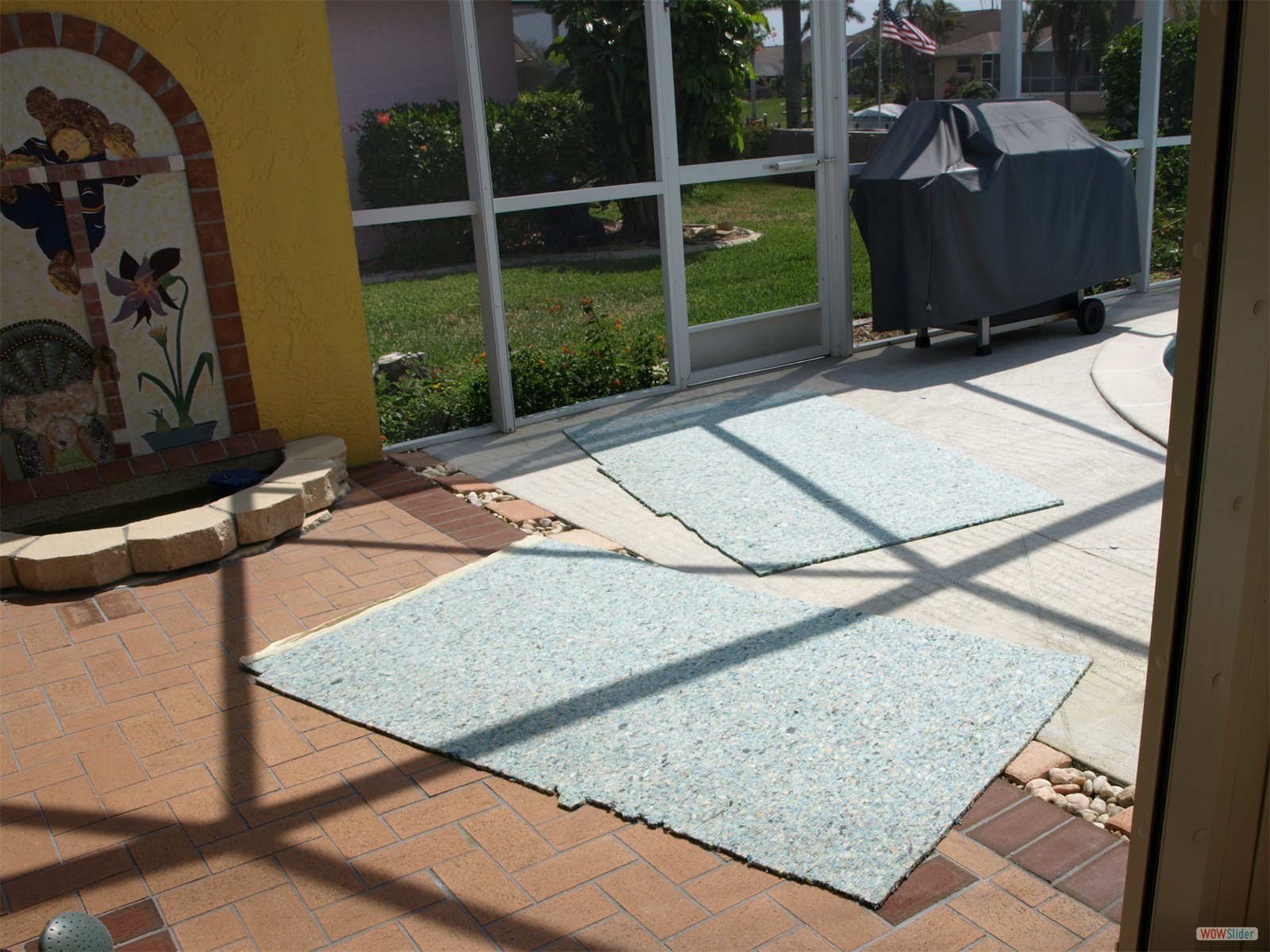 These are the foam layers normally under the carpet drying in the sun.