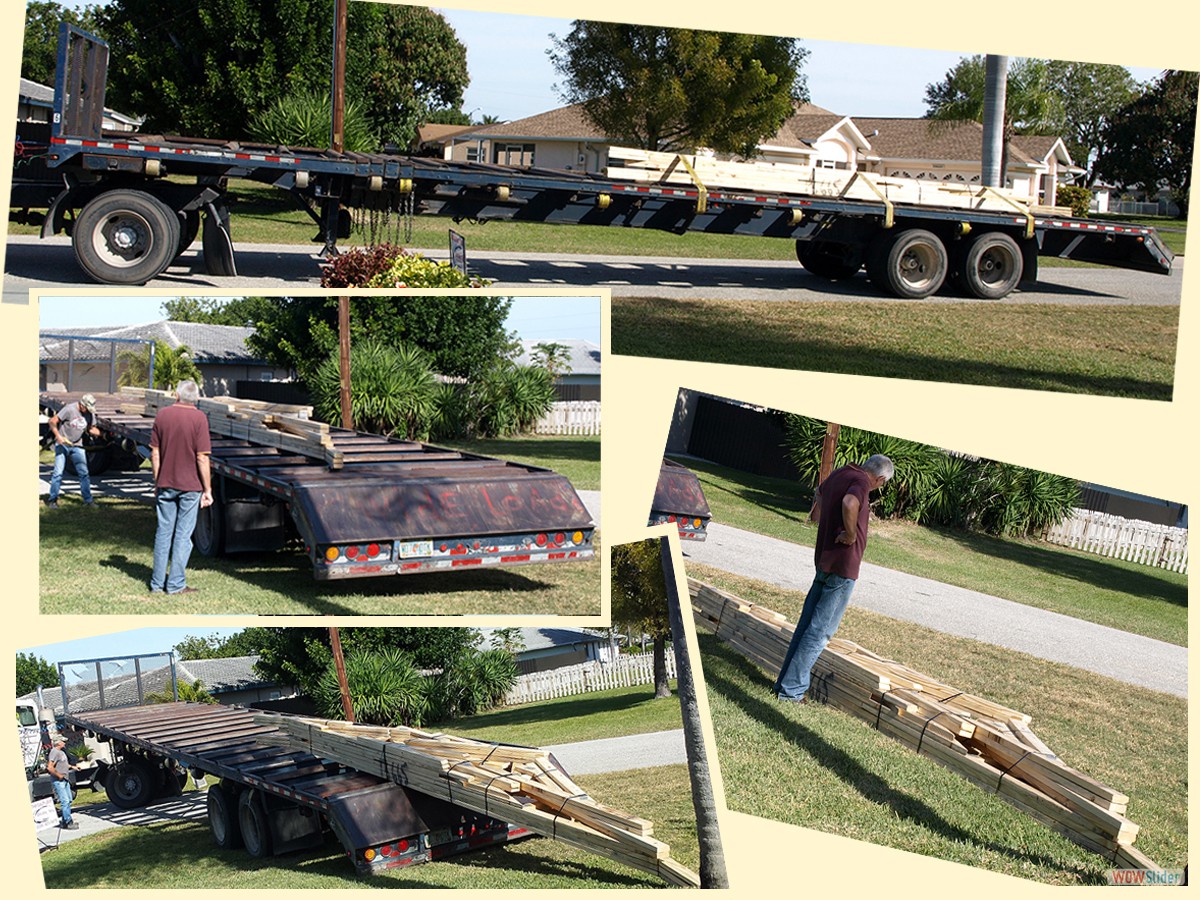 Ankunft der Einzelteile des Dachstuhls (Trusses)