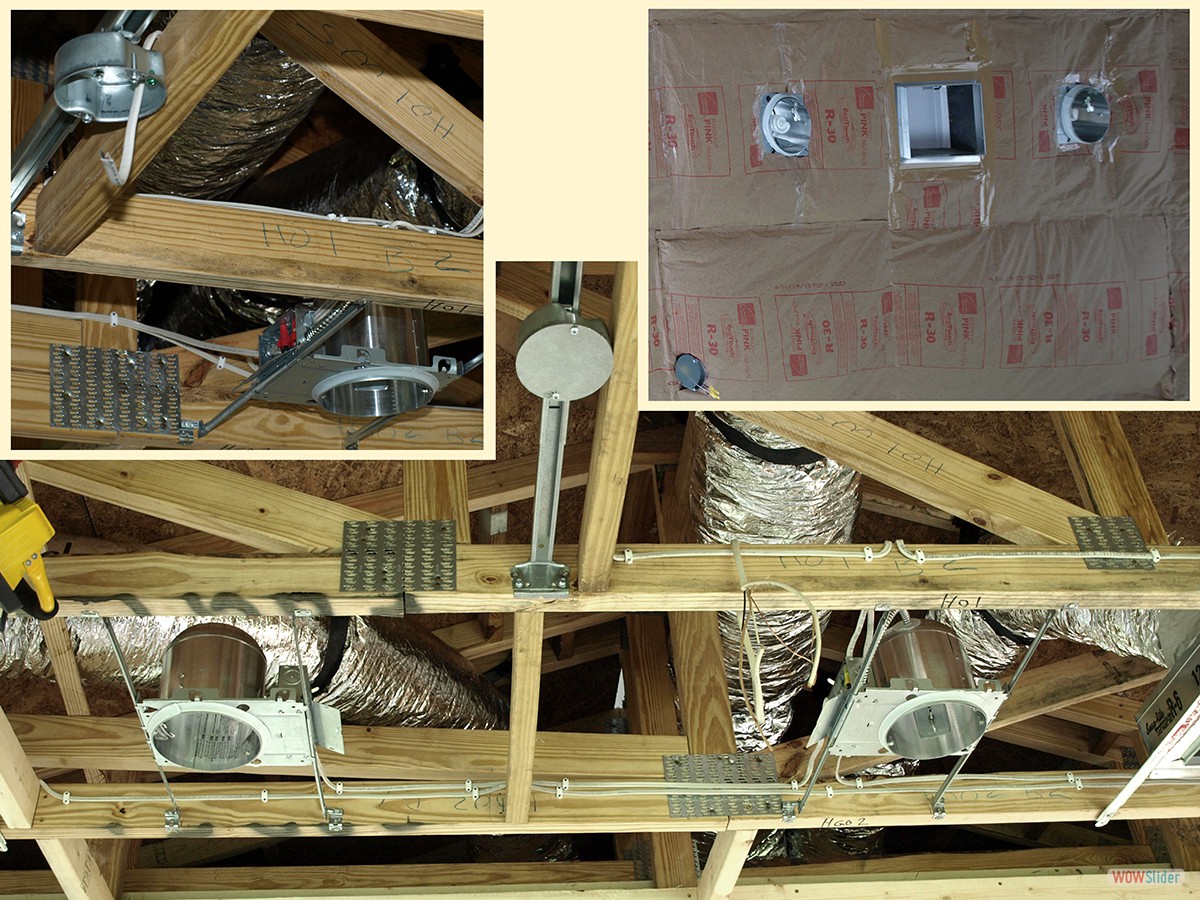 Elektroinstallation der Lampen und des Ventilators sowie Deckenisolierung drumherum